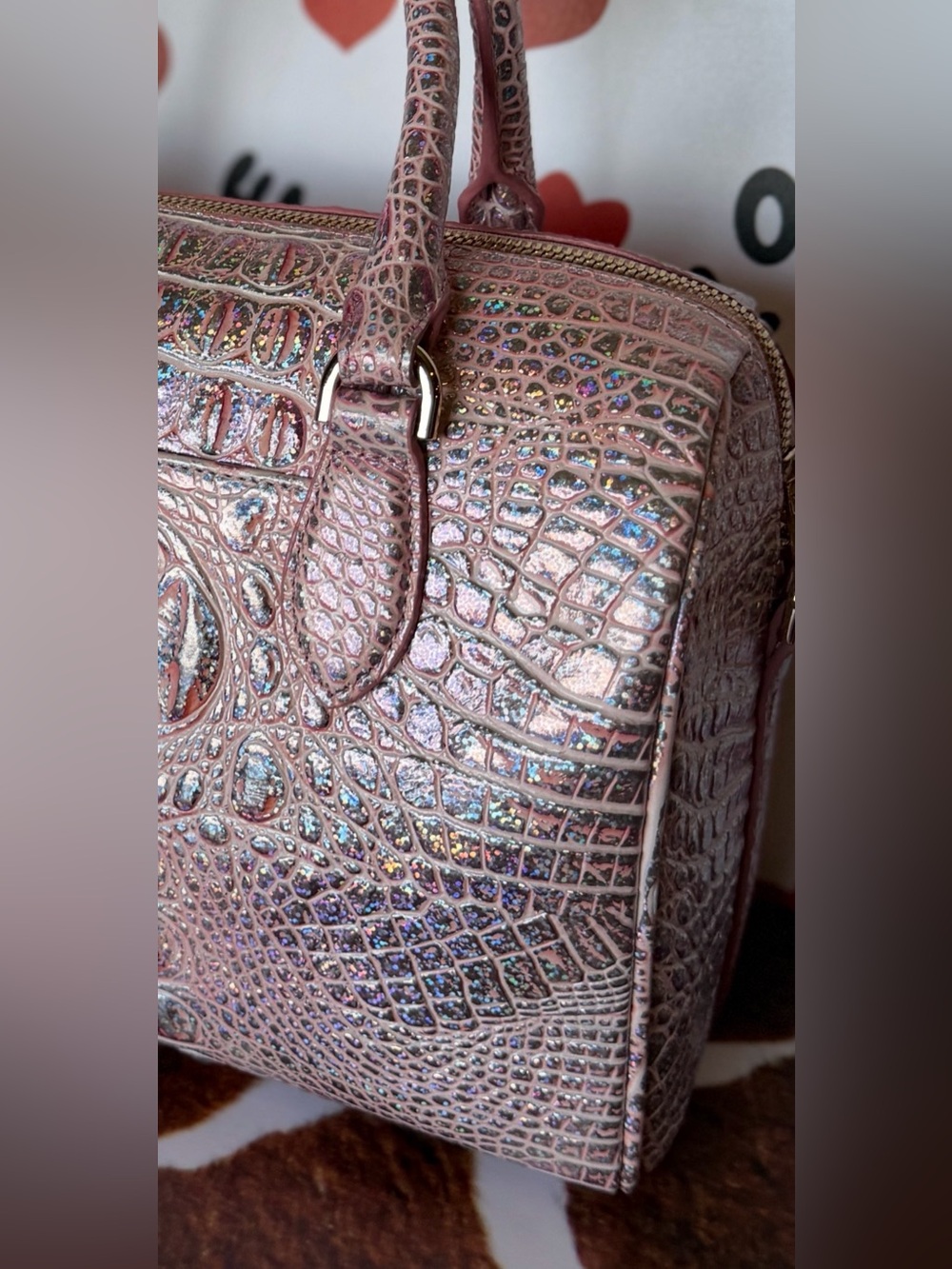 Brahmin Pixie Dust Stacy Satchel Limited Edition Pink Sparkle EUC FIRM - Picture 11 of 16